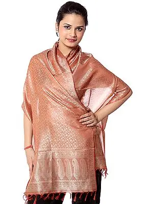 Brown Banarasi Scarf with Tanchoi Weave