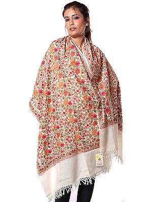 Ivory Aari Stole with Floral Embroidery All-Over