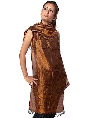 Copper Banarasi Scarf with Tanchoi Weave in Golden Thread