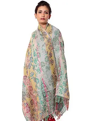 Multi-color Jamawar Stole with Woven Flowers