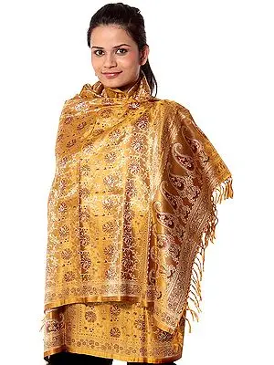 Golden Resham Tehra Banarasi Shawl Hand-Woven