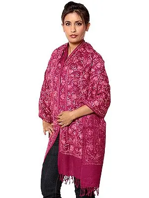 Purple Aari Stole with All-Over Embroidery and Beadwork