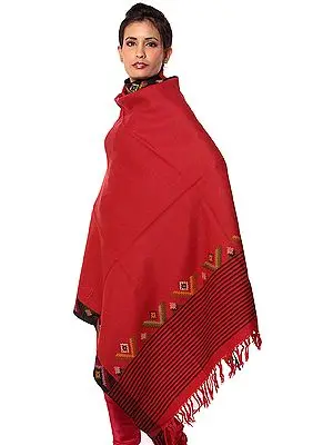Plain Red Shawl with Kullu Border