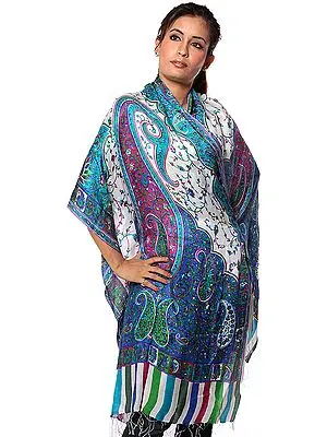 White and Blue Kani Printed Stole