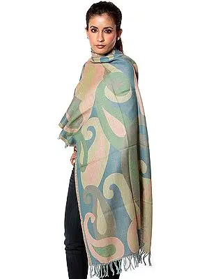 Multi-color Jamawar Stole with Woven Paisleys