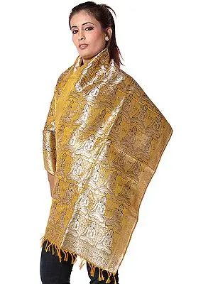 Golden Brocaded Shiva Stole from Banaras