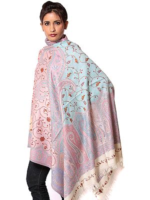 Multi-Color Jamawar Shawl with Needle Embroidery by Hand