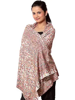 Ivory Kani Stole with Multi-Color Thread Weave
