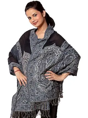 Blue and Gray Jamawar Stole with Embroidered Beads