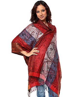 Multi-Color Reversible Jamawar Stole with Woven Paisleys