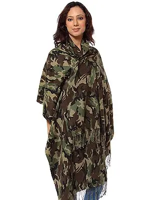 Military-Fatigue Printed on a Silk-Pashmina Stole from Nepal