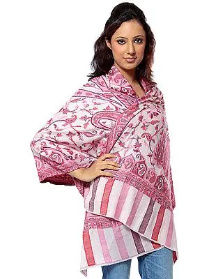 Powder-Pink Kani Stole with Woven Paisleys