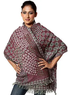 Gray Boiled-Wool Stole with Woven Circles