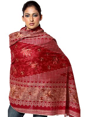 Maroon Chamba Shawl with Crewel Embroidery All-Over