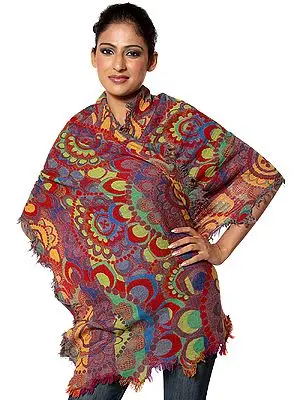 Multi-Color Boiled-Wool Stole Fringed on All Sides
