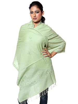 Seacrest-Green Aari Embroidered Stole with Sequins and Beads