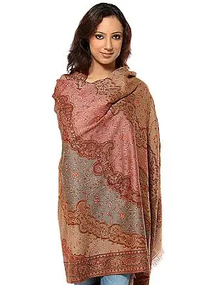 Tri-Color Jamawar Shawl with Needle Embroidery by Hand