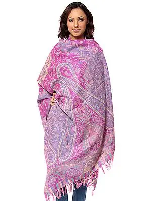 Magenta Reversible Jamawar Shawl with All-Over Weave