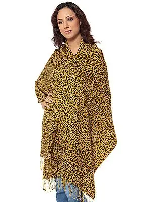 Leopard Skin Printed on a Silk-Pashmina Stole from Nepal