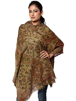 Brown Double-Sided Cashmere Stole with Large Paisleys