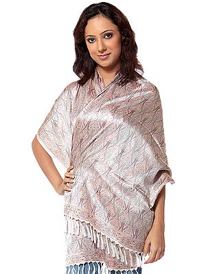Ivory Tehra Banarasi Stole Hand-Woven with All-Over Paisleys