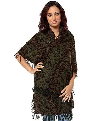 Black and Green Reversible Boiled-Wool Stole