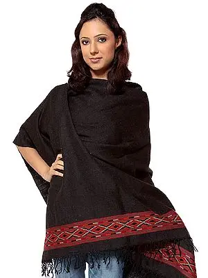 Plain Coffee-Black Shawl with Kullu Border