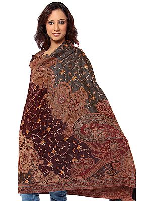 Tri-Color Jamawar Shawl with Needle Embroidery by Hand