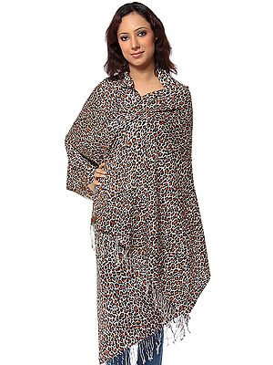 Leopard Skin Printed on a Silk-Pashmina Stole from Nepal