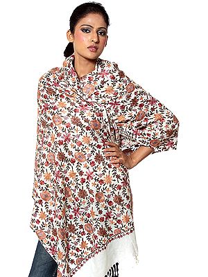 Ivory Stole with Aari Embroidered Flowers All-Over