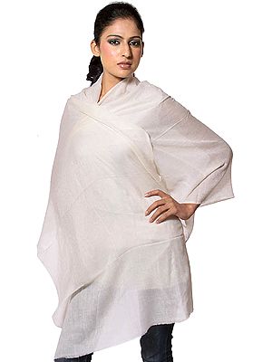 Ivory Cashmere Stole with Weave in Self