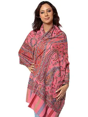 Pink Kani Stole with Woven Paisleys and Creepers