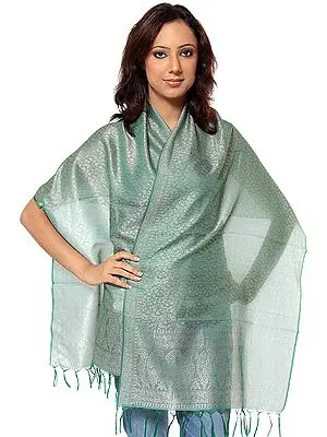 Green Banarasi Scarf with Tanchoi Weave