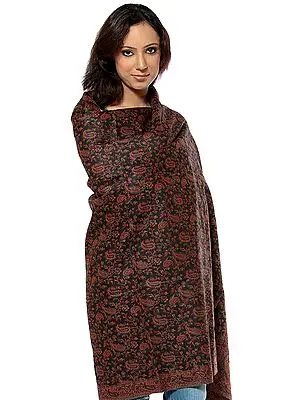 Black and Rust Reversible Jamawar Shawl with All-Over Weave