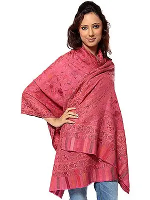 Dark-Pink Kani Stole with Woven Paisleys All-Over