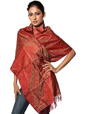 Red Tehra Banarasi Stole Hand-Woven with All-Over Paisleys