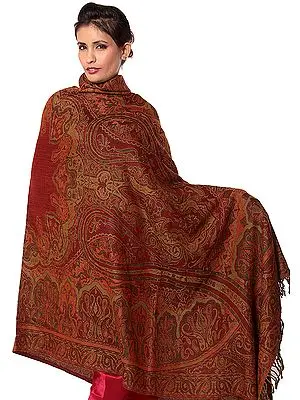 Multi-Color Reversible Jamawar Shawl with All-Over Weave