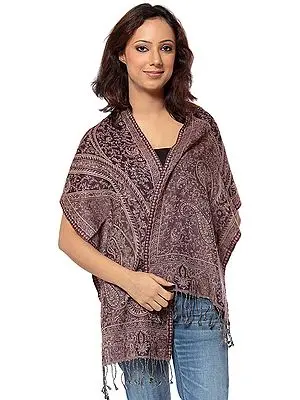 Eggplant Reversible Jamawar Scarf with Woven Paisleys