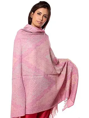 Pink and Lilac Jamawar Shawl with All-Over Weave