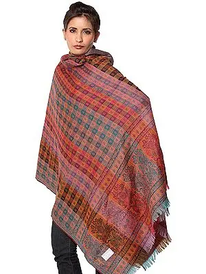 Multi-Color Jamawar Shawl with Woven Checks
