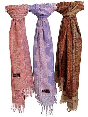 Lot of Three Reversible Jamawar Stoles