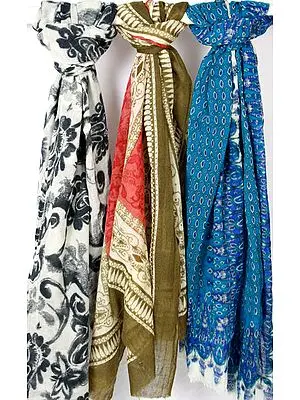 Lot of Three Bamboo Printed Stoles
