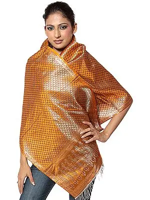 Golden-Mustard Zari Ektara Stole from Banaras