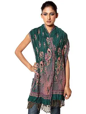 Green Scarf with Floral Weave