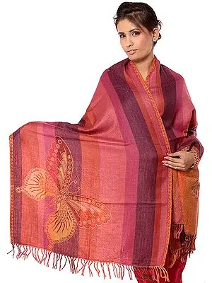 Tri-Color Stole with Woven Butterfly