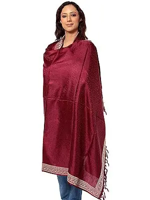 Cordovan Banarasi Hand-Woven Shawl with All-Over Tanchoi Weave