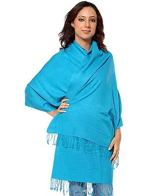 Azure-Blue Silk-Pashmina Shawl from Nepal