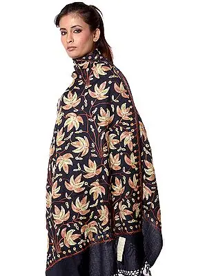 Black Stole with Embroidered Maple Leaves and Beadwork