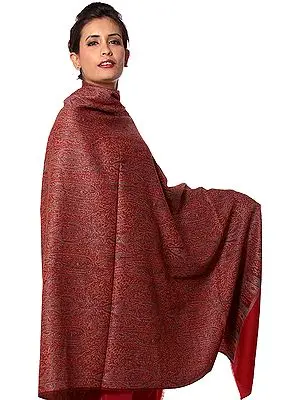Red Reversible Jamawar Shawl with All-Over Woven Paisleys