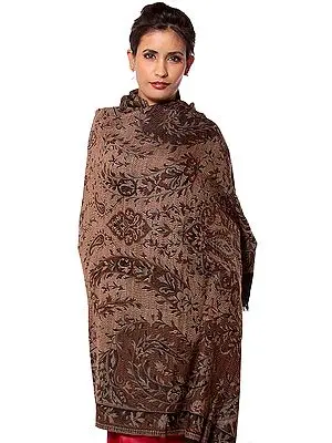 Black and Brown Reversible Jamawar Shawl with All-Over Woven Paisleys